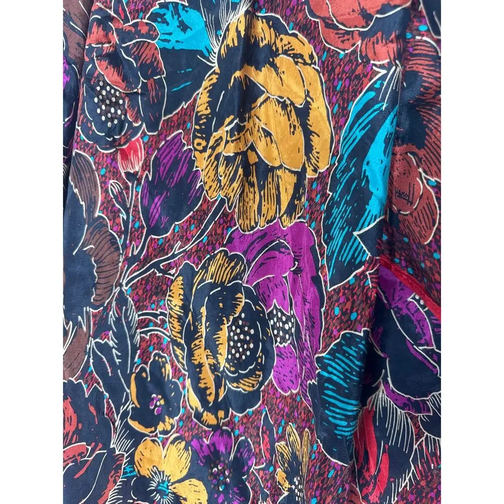VTG Honey 100% Silk Scarf 30x30 Bold Jewel Tone Floral Rose Print Large Square